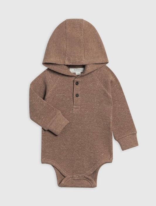 Mocha Waffle Knit Hoodie Bodysuit