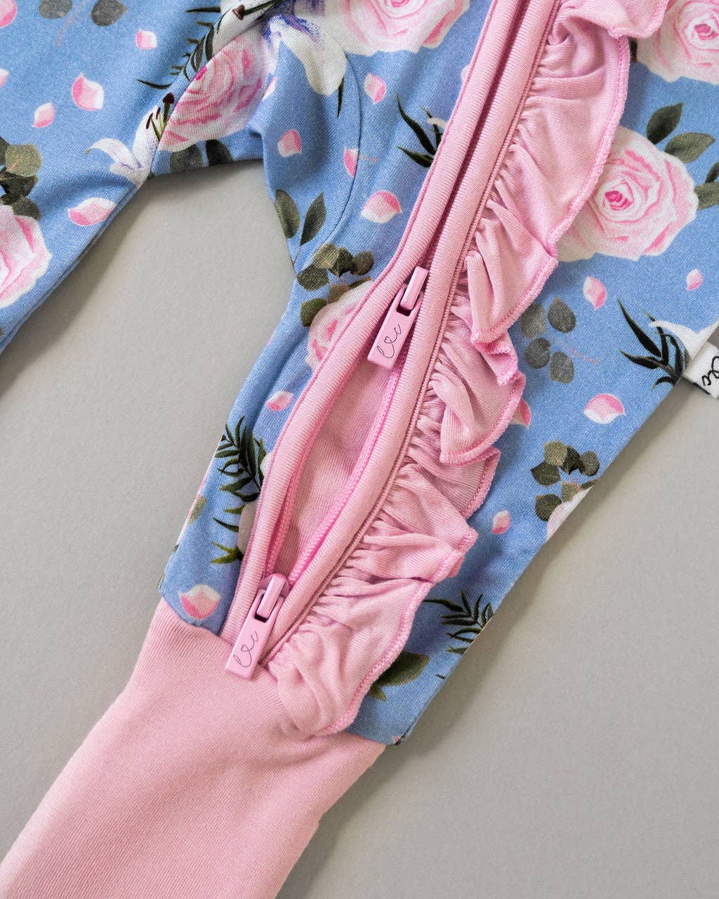 Periwinkle Floral Bamboo Ruffle Convertible Footie (Restock)