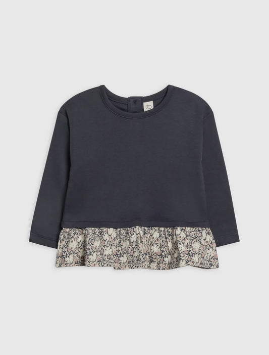 Navy Floral Ruffle Hem Top