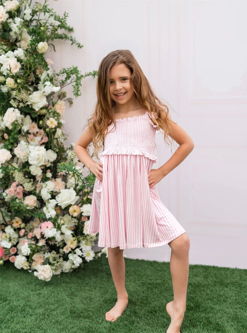 Pink Stripe Smocked Twirl Dress