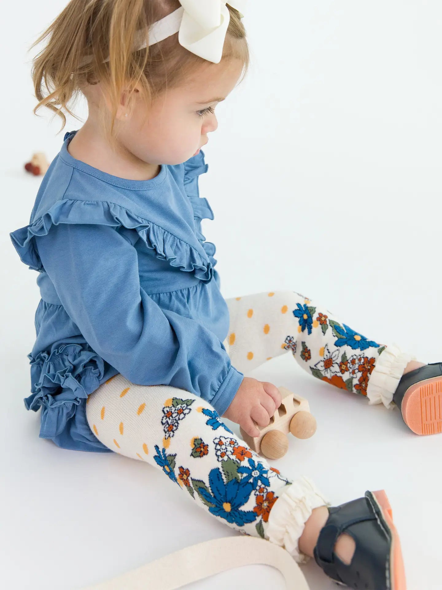 Girls Harvest Floral Patterned Footless Ruffle Tights