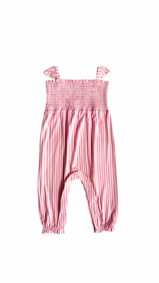 Pink Stripe Smocked Bubble Jumpsuit