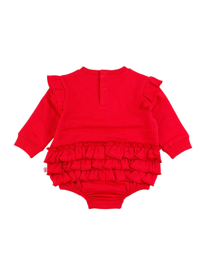Baby Girls Red Sweatshirt Bubble Romper