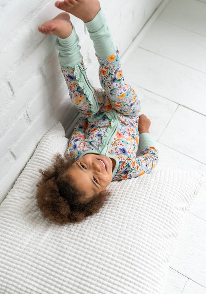 Rainbow Floral Bamboo Ruffle Convertible Footie