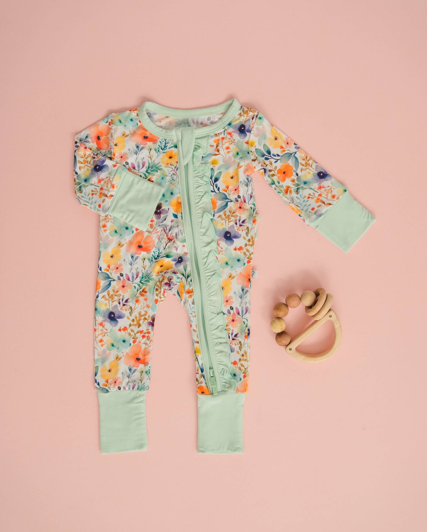 Rainbow Floral Bamboo Ruffle Convertible Footie