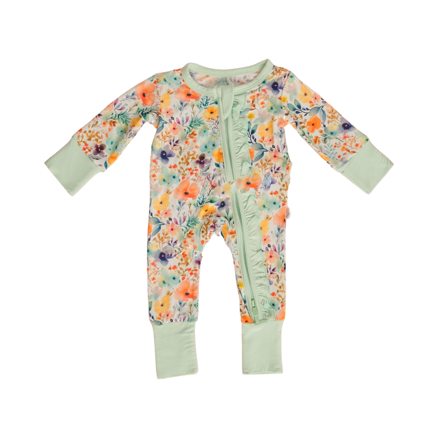 Rainbow Floral Bamboo Ruffle Convertible Footie