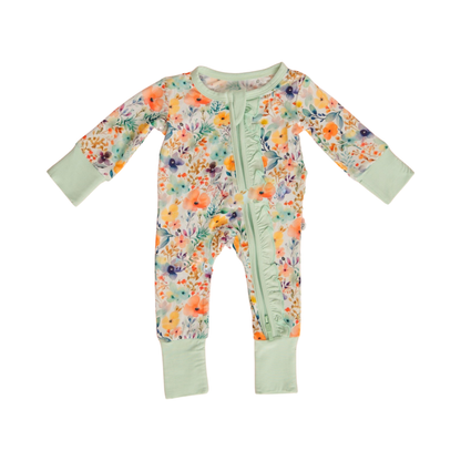 Rainbow Floral Bamboo Ruffle Convertible Footie