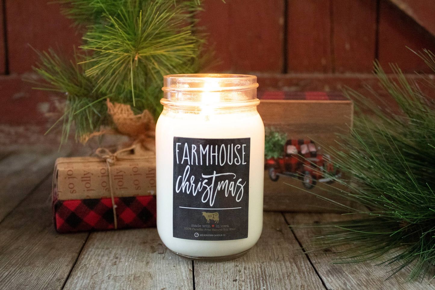 Milkhouse Candle Company - 13 oz Mason Jar Christmas Candle: Farmhouse Christmas