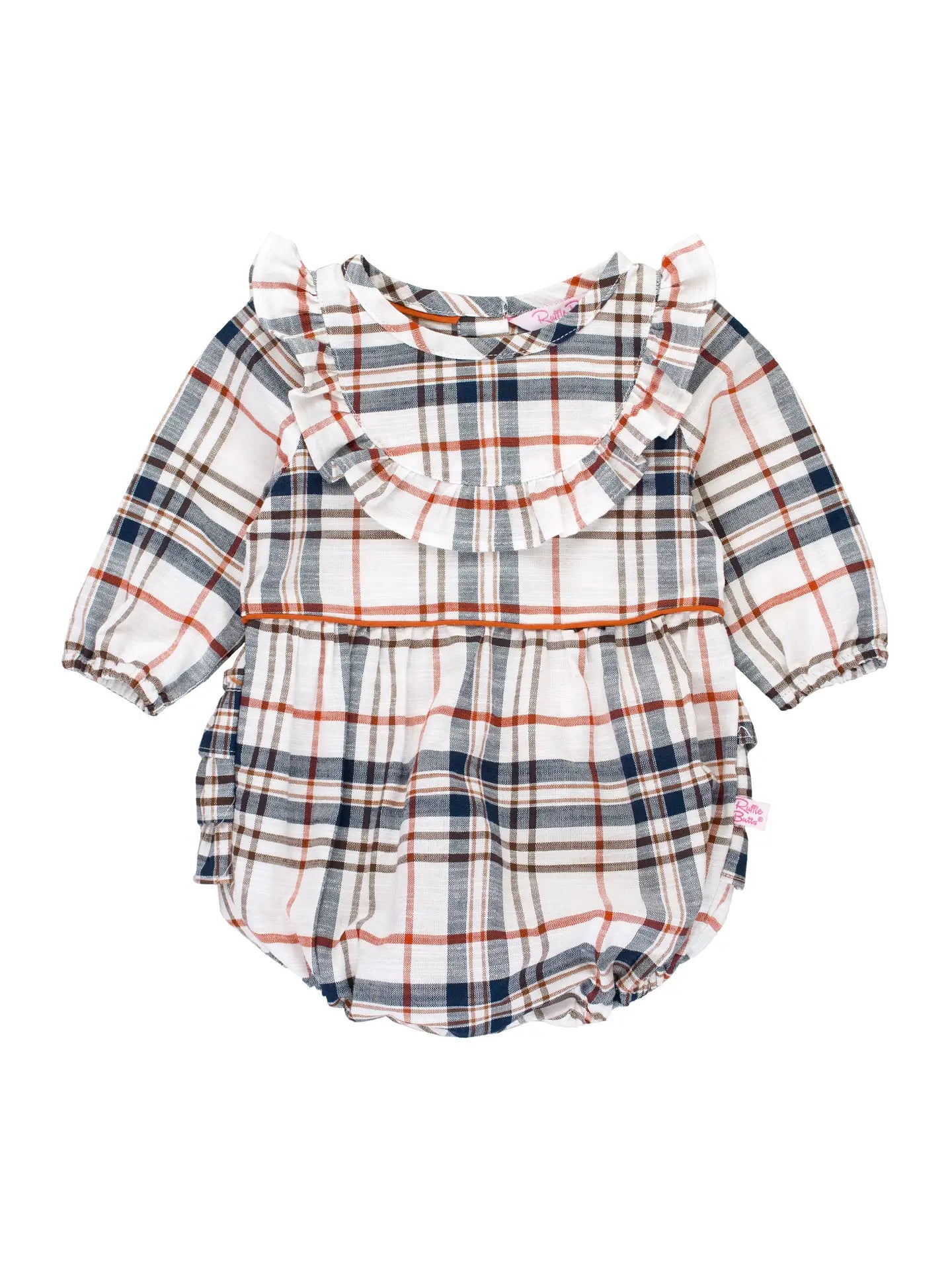 Baby Girls Homegrown Harvest Plaid Long Sleeve Ruffle Trim Bubble Romper