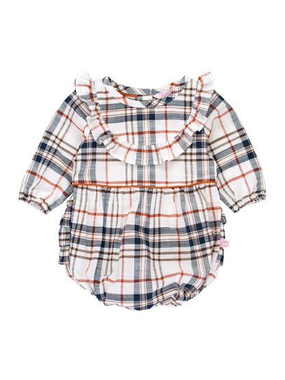 Baby Girls Homegrown Harvest Plaid Long Sleeve Ruffle Trim Bubble Romper