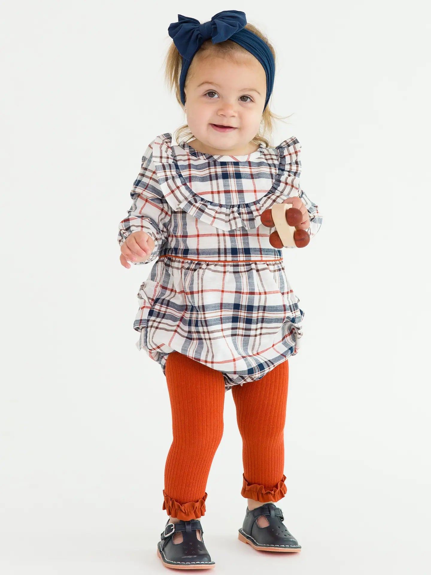Baby Girls Homegrown Harvest Plaid Long Sleeve Ruffle Trim Bubble Romper