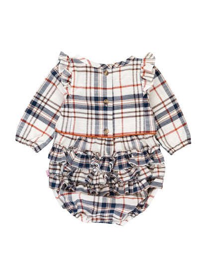 Baby Girls Homegrown Harvest Plaid Long Sleeve Ruffle Trim Bubble Romper