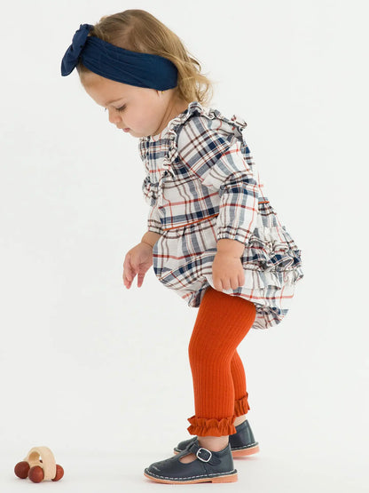 Baby Girls Homegrown Harvest Plaid Long Sleeve Ruffle Trim Bubble Romper