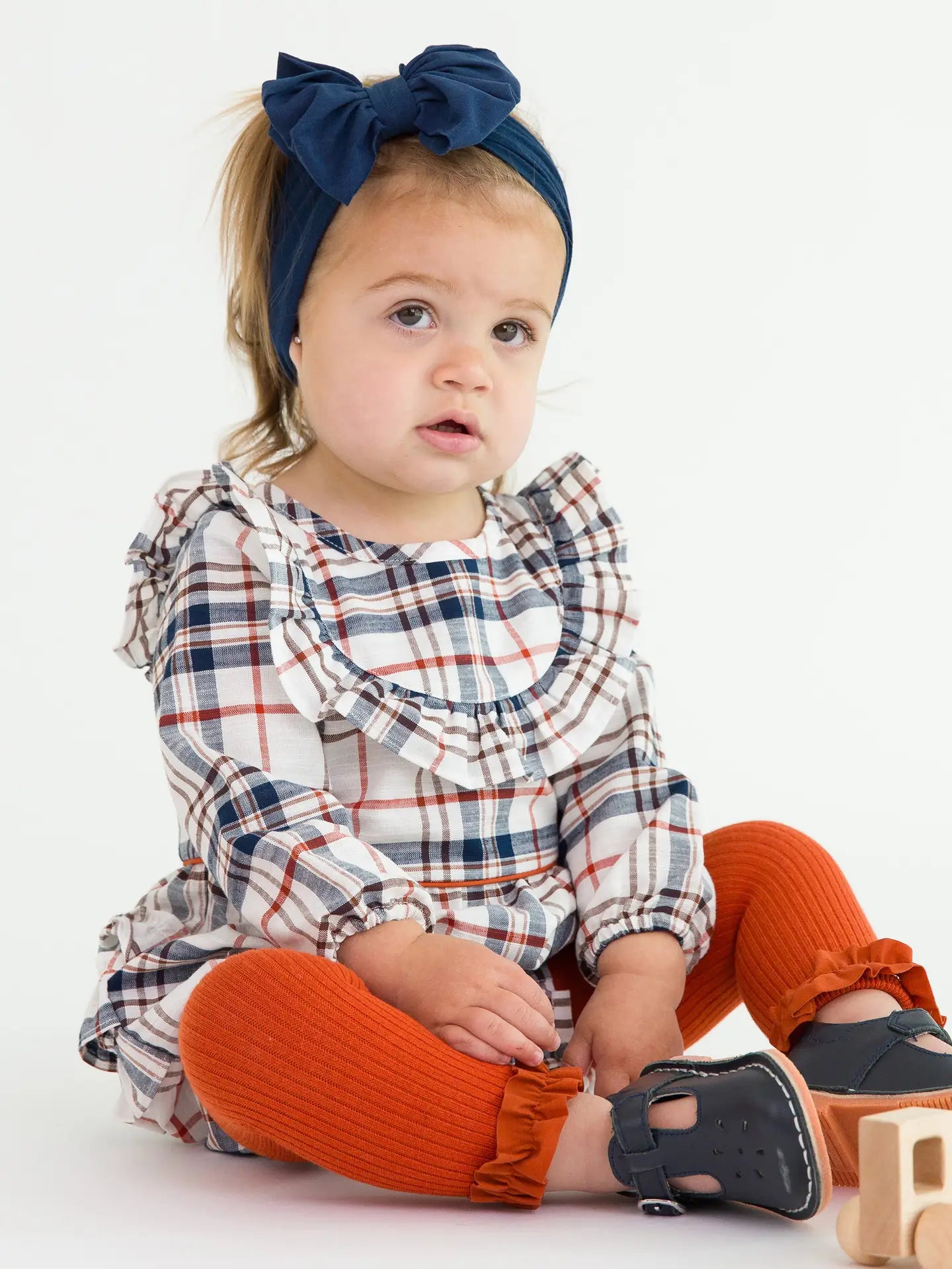 Baby Girls Homegrown Harvest Plaid Long Sleeve Ruffle Trim Bubble Romper