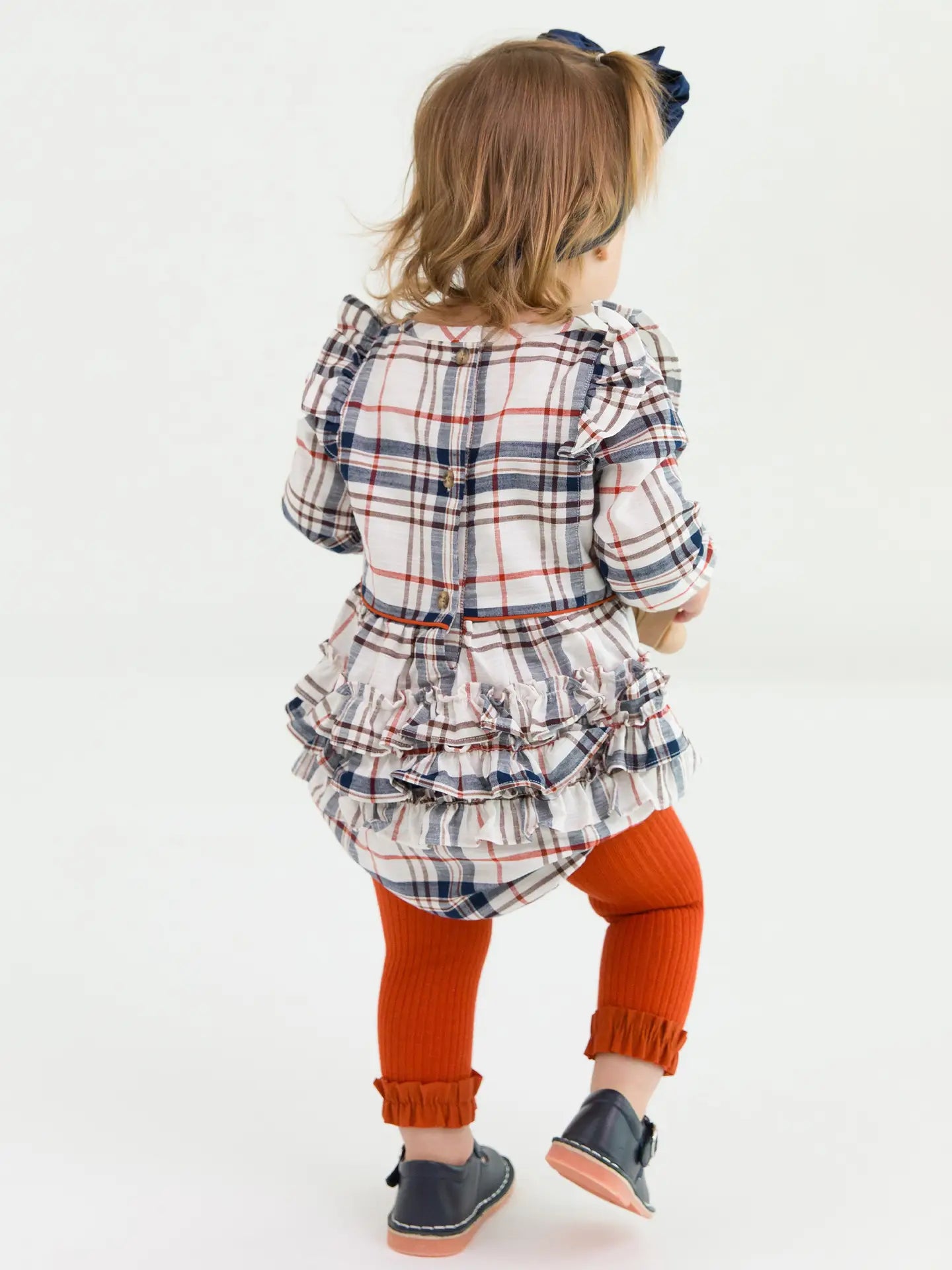Baby Girls Homegrown Harvest Plaid Long Sleeve Ruffle Trim Bubble Romper