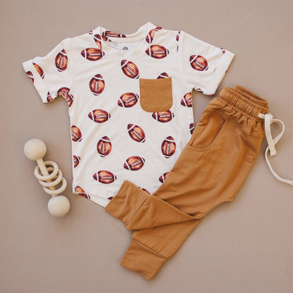 Football Print Bamboo Jogger Set - Shirt & Pants Boy Clothes