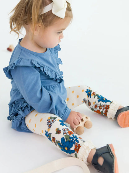 Girls Harvest Floral Patterned Footless Ruffle Tights
