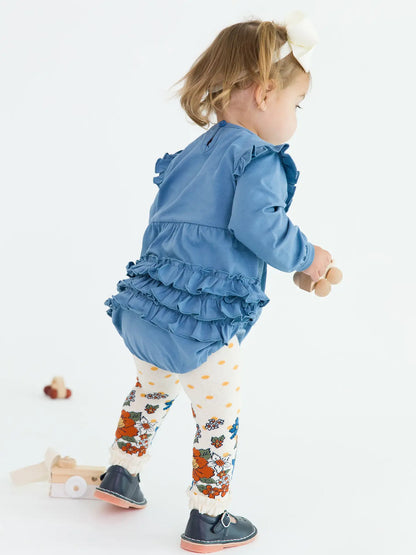 Girls Harvest Floral Patterned Footless Ruffle Tights