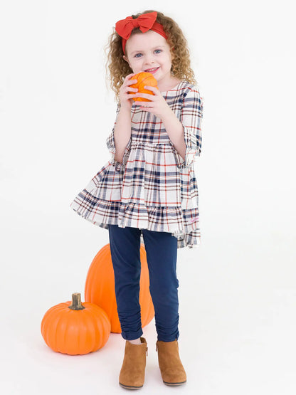 Girls Homegrown Harvest Plaid High Low Ruffle Tunic