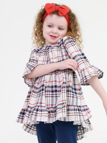 Girls Homegrown Harvest Plaid High Low Ruffle Tunic