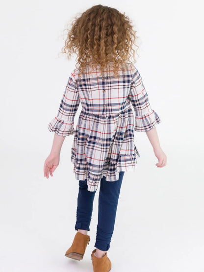 Girls Homegrown Harvest Plaid High Low Ruffle Tunic