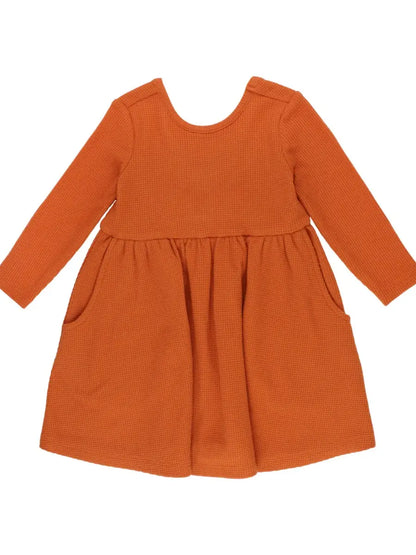 Girls Rust Waffle Knit Long Sleeve Twirl Dress