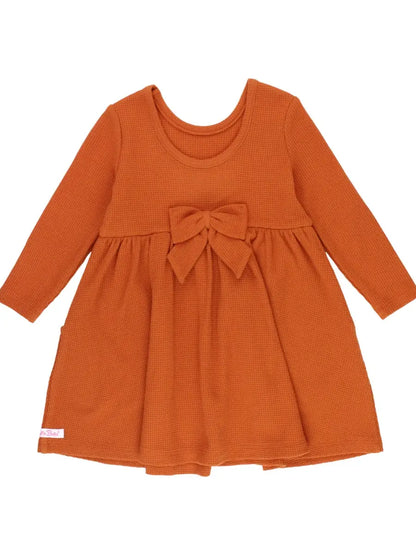 Girls Rust Waffle Knit Long Sleeve Twirl Dress
