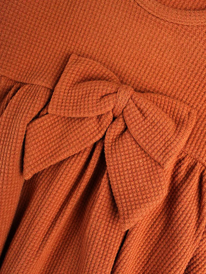Girls Rust Waffle Knit Long Sleeve Twirl Dress