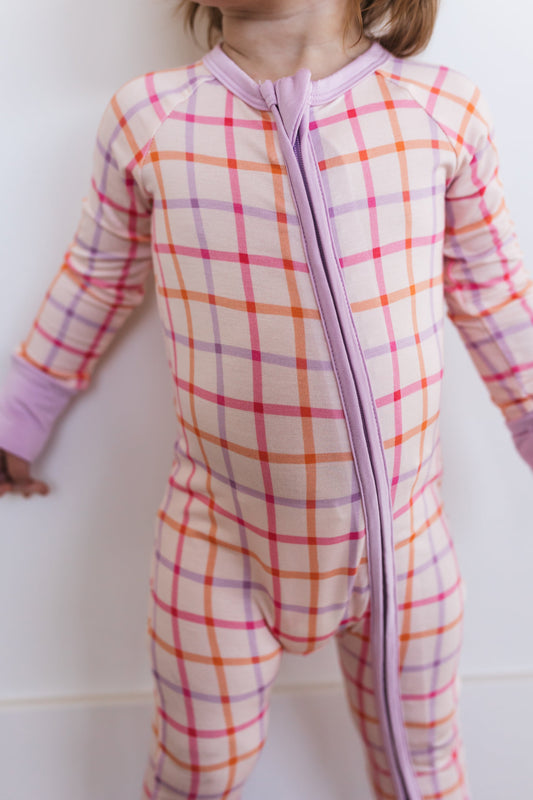Candy Plaid Zipper Romper
