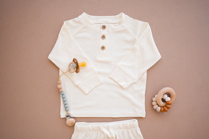 Long Sleeve Henley Shirt - Cream