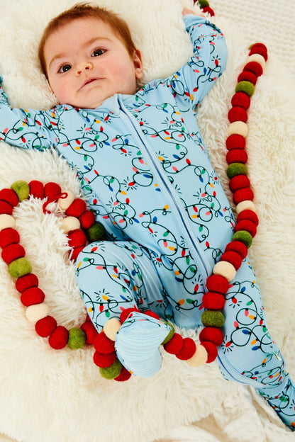 Soft & Stretchy Zipper Footie - Holiday Lights