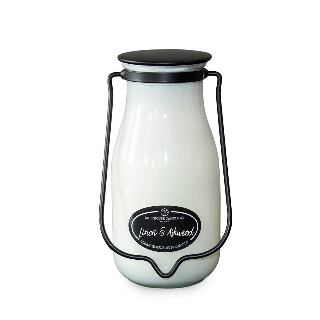 14 oz Milkbottle Candle: Linen & Ashwood