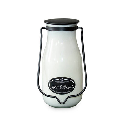 14 oz Milkbottle Candle: Linen & Ashwood