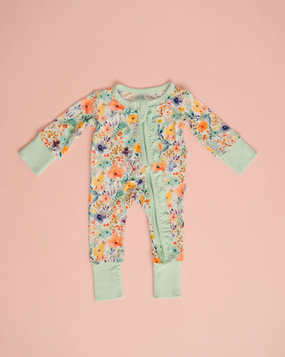 Rainbow Floral Bamboo Ruffle Convertible Footie