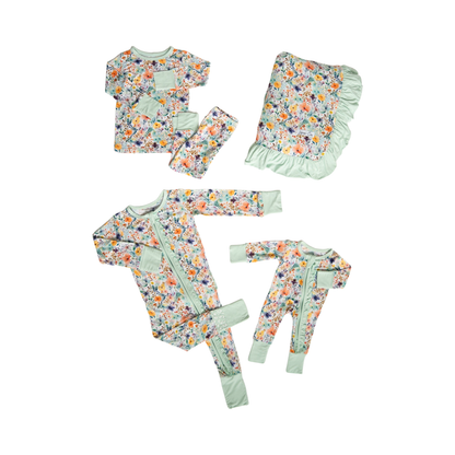 Rainbow Floral Bamboo Ruffle Convertible Footie