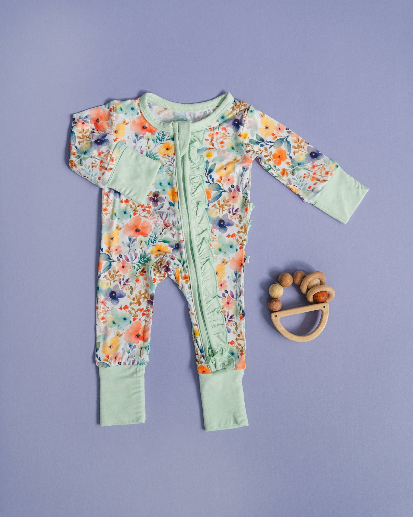 Rainbow Floral Bamboo Ruffle Convertible Footie