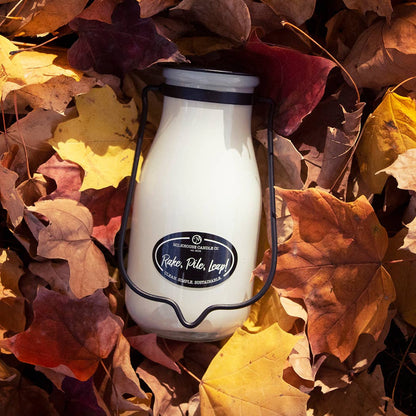 14 oz Milkbottle Candle: Rake, Pile, Leap!